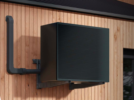 Rodigas MS 253N Black Wall Bracket With Outdoor Air Conditioner Unit Mounted On Exterior Wall