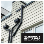 INABA DENKO SLIMDUCT SD Black Decorative Trunking System Installed On Ivory Facade For Air Conditioner Refrigerant Pipes